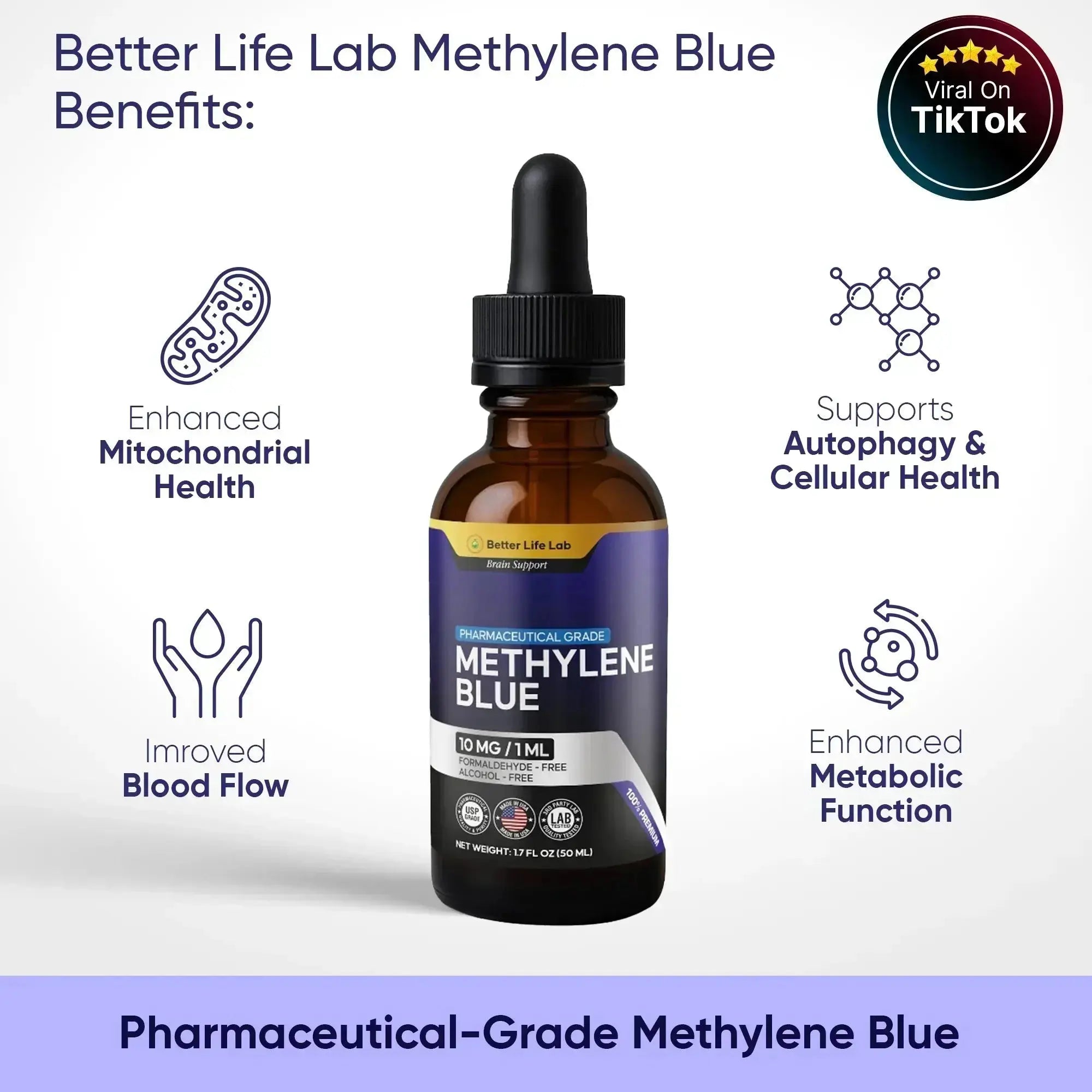 Methylene Blue (USP Grade) Pharma Grade Supplements (3 Pack) Better Life Lab