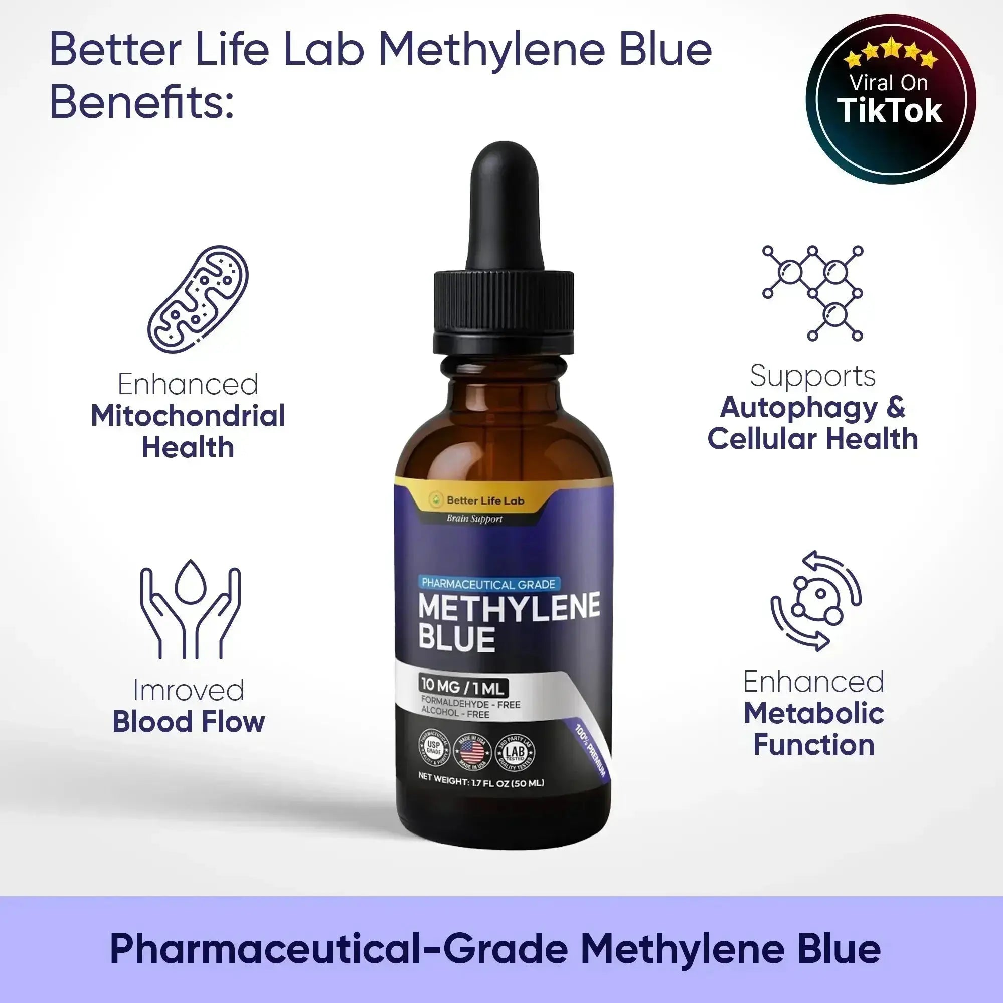 Methylene Blue (USP Grade) Pharma Grade Supplements (3 Pack) Better Life Lab
