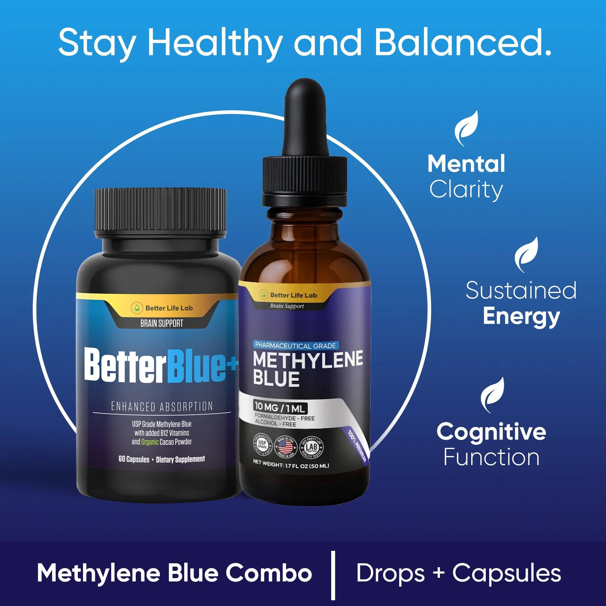 Methylene Blue Capsules & Tinctures Combo Pack – Cognitive Support & Cellular Energy Boost