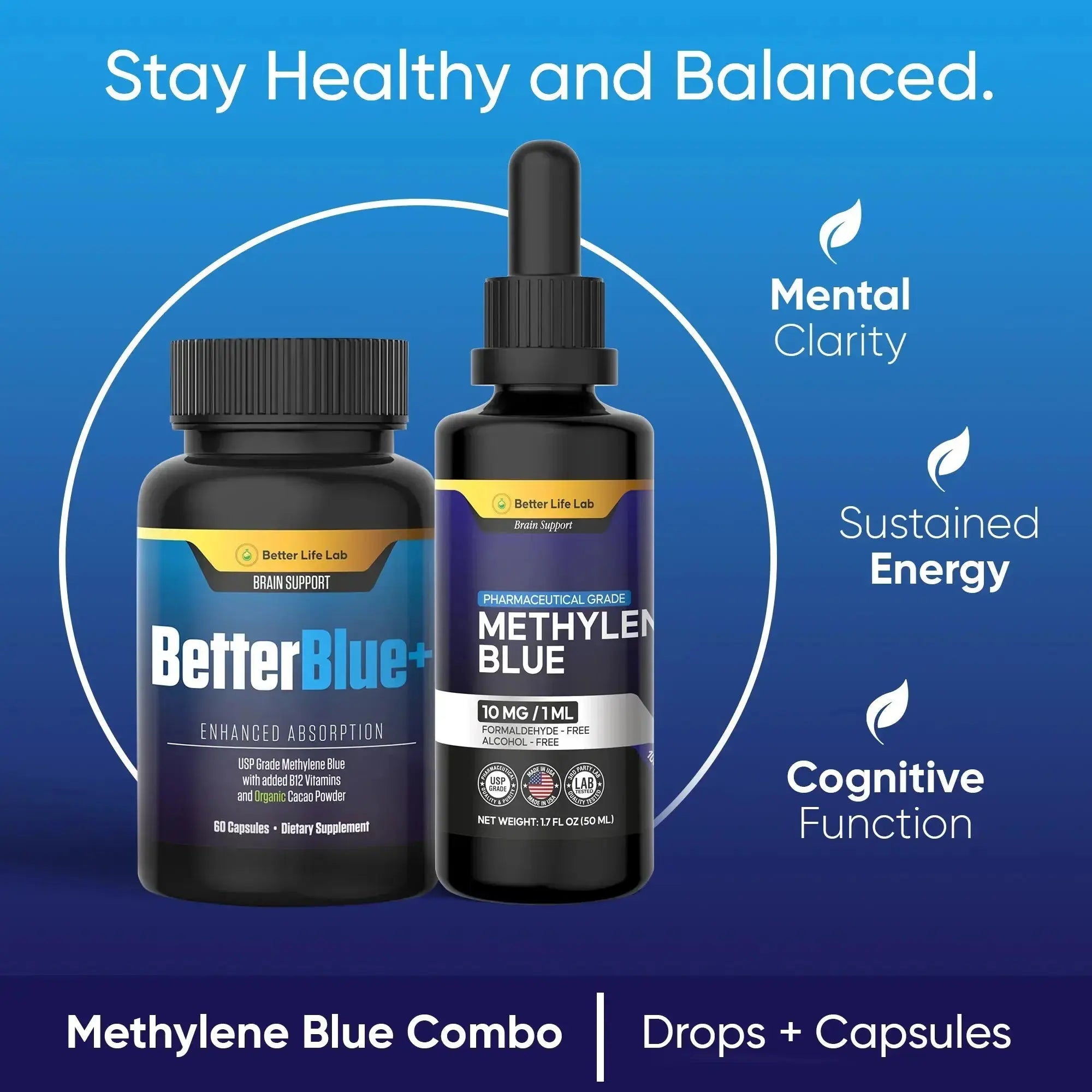Methylene Blue Capsules & Tinctures Combo Pack β Cognitive Support & Cellular Energy Boost - Better Life Lab