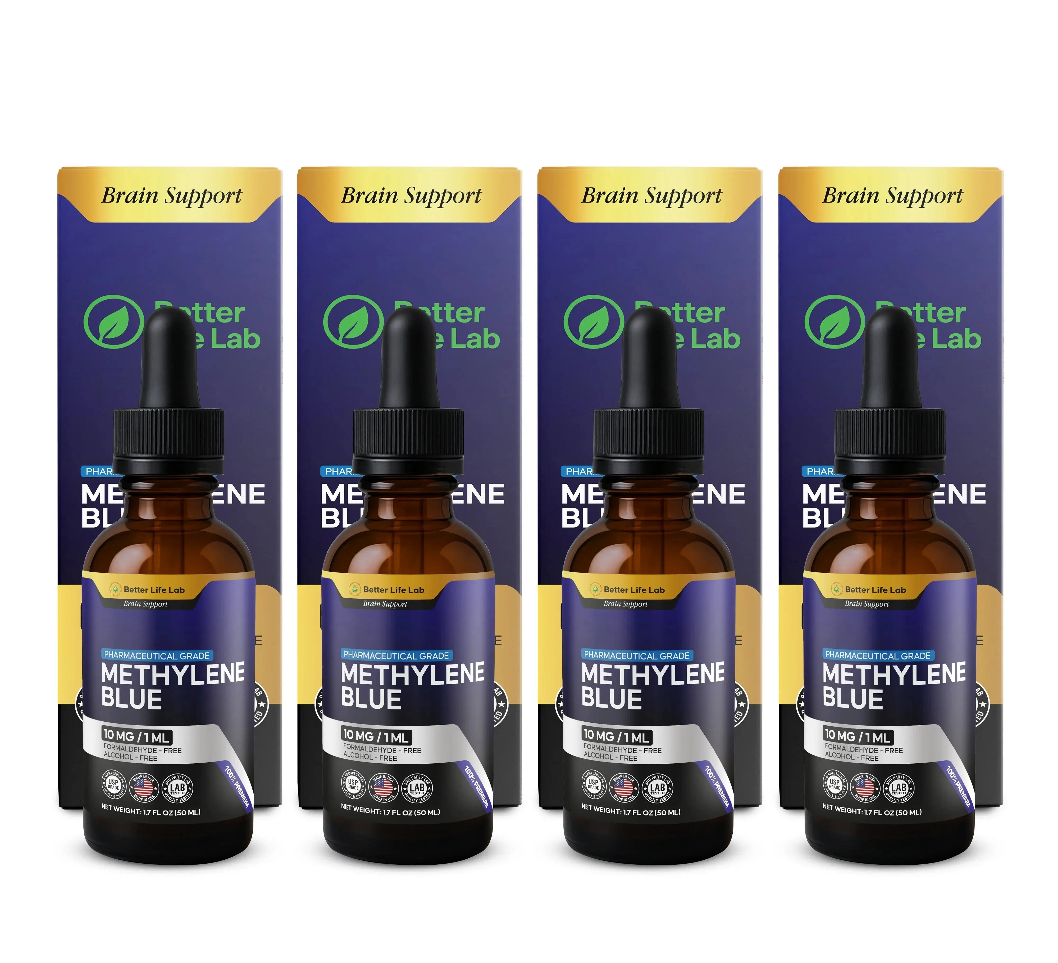 Better Life Lab methylene blue 4-pack – USP pharmaceutical-grade tincture 10mg/mL brain support supplement value bundle