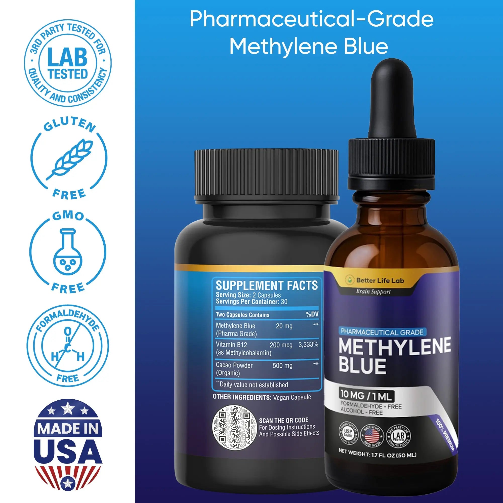 Methylene Blue Capsules & Tinctures Combo Pack – Cognitive Support & Cellular Energy Boost