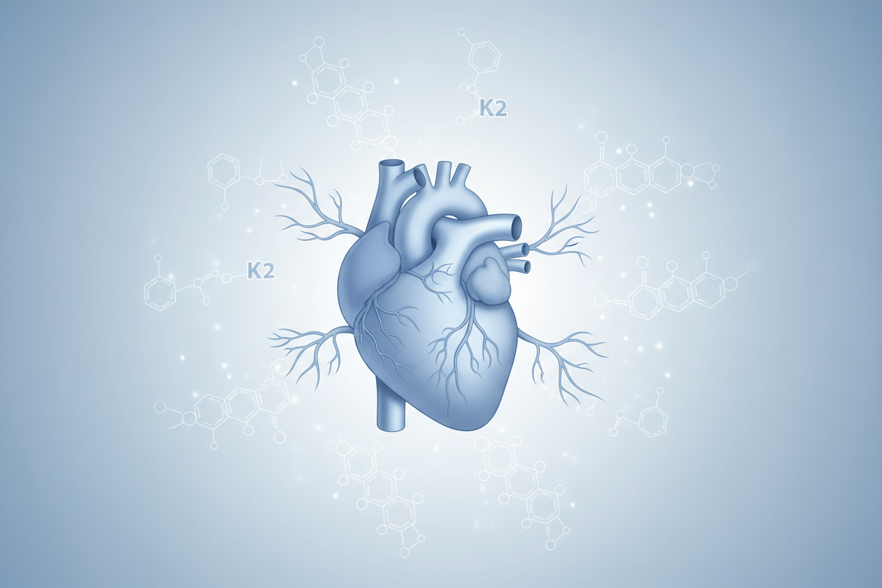 Human heart and arterial network with vitamin K2 molecular structure cardiovascular longevity science