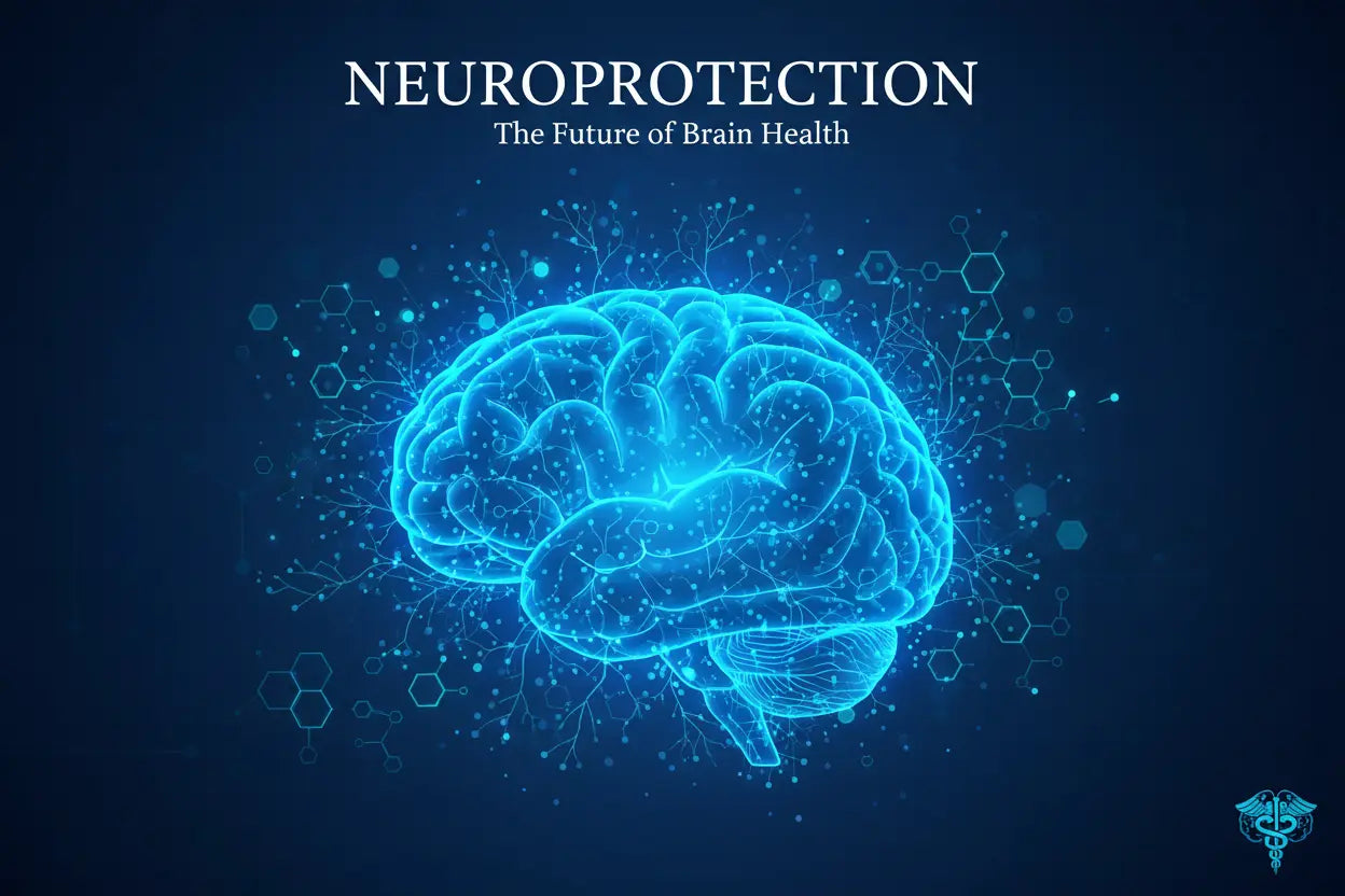 Glowing human brain with neural connections representing methylene blue brain health neurosurgeon evidence