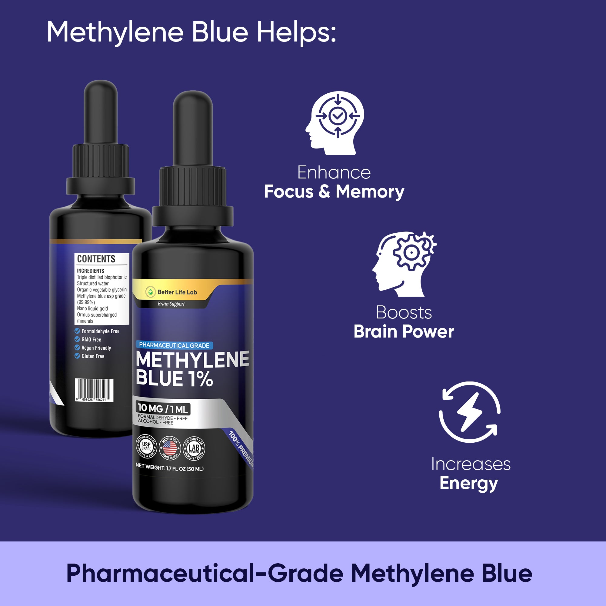 Methylene Blue (USP Grade) Pharma Grade Supplements (2 Pack)